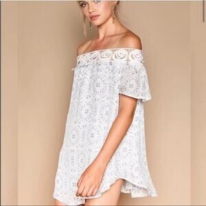STONE COLD FOX Chiara Porcelain Off Shoulder Silk Dress
